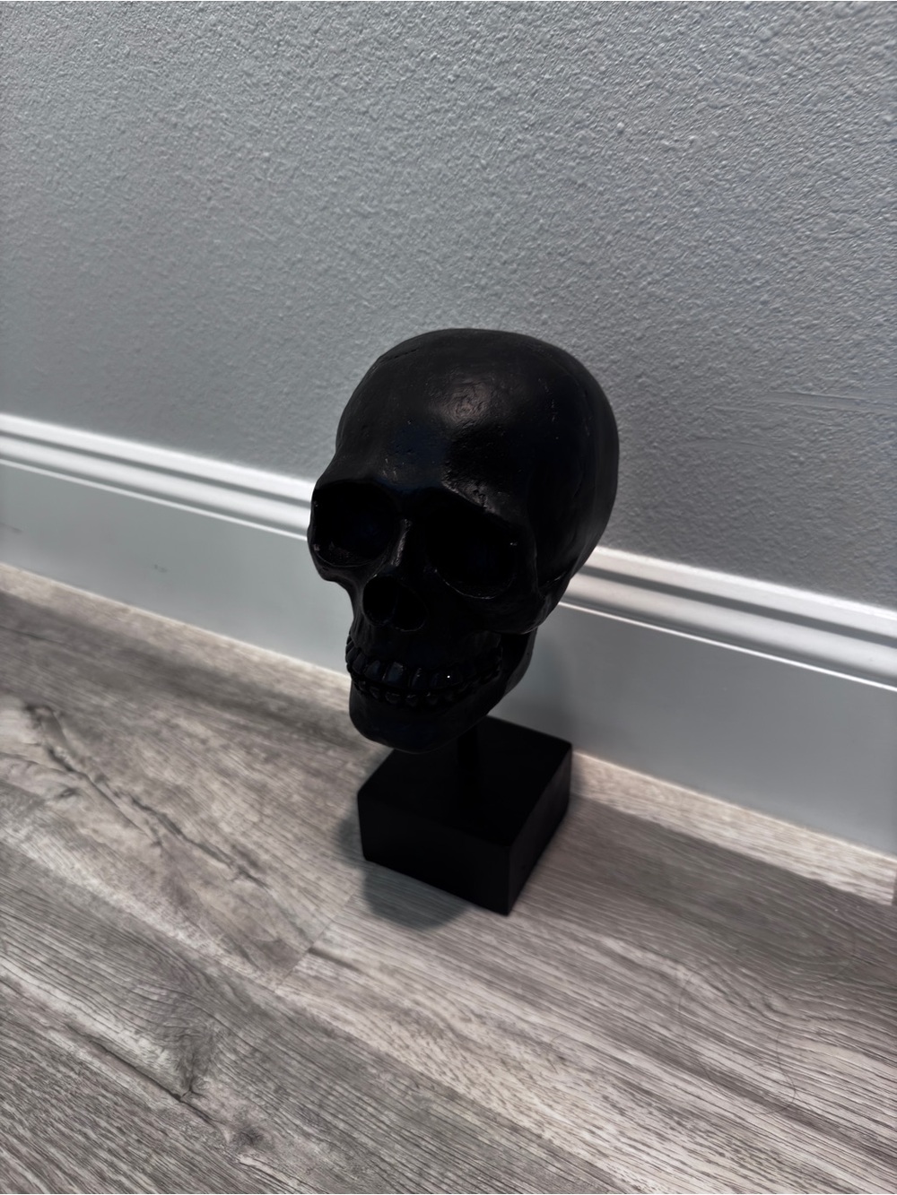 Matte Black Skull Sculpture Accent - Contemporary Home Decor